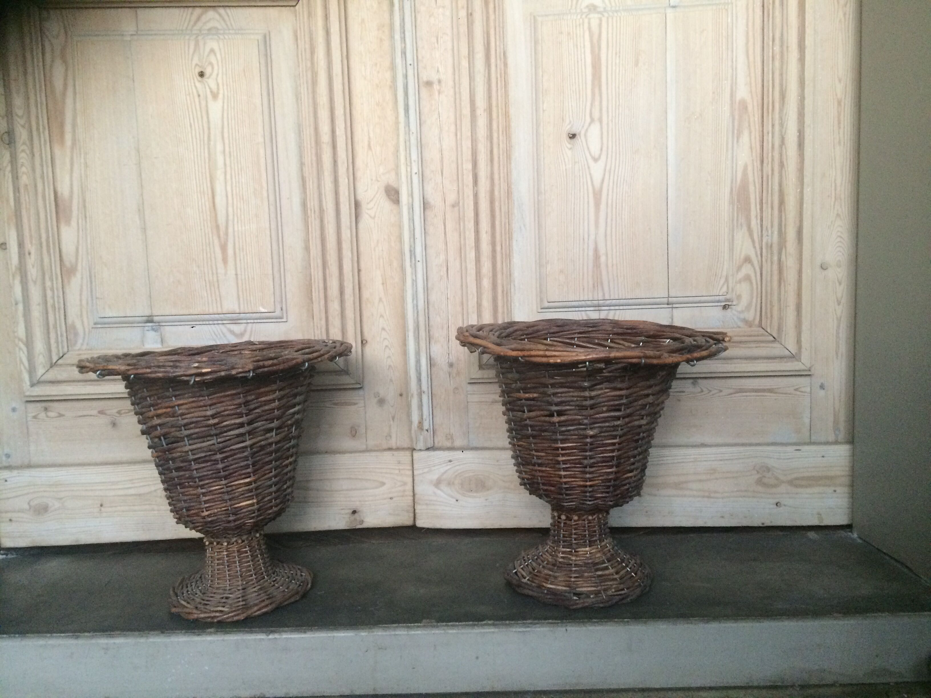 PAIR OF CACHE POTS/ VASES MEDICIS IN VINTAGE WICKER