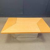 Vintage hidden bar coffee table by Paul michel in ash wood, 1970s