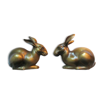 2 art deco bookends in regulation on marble, les lapins signed m. font