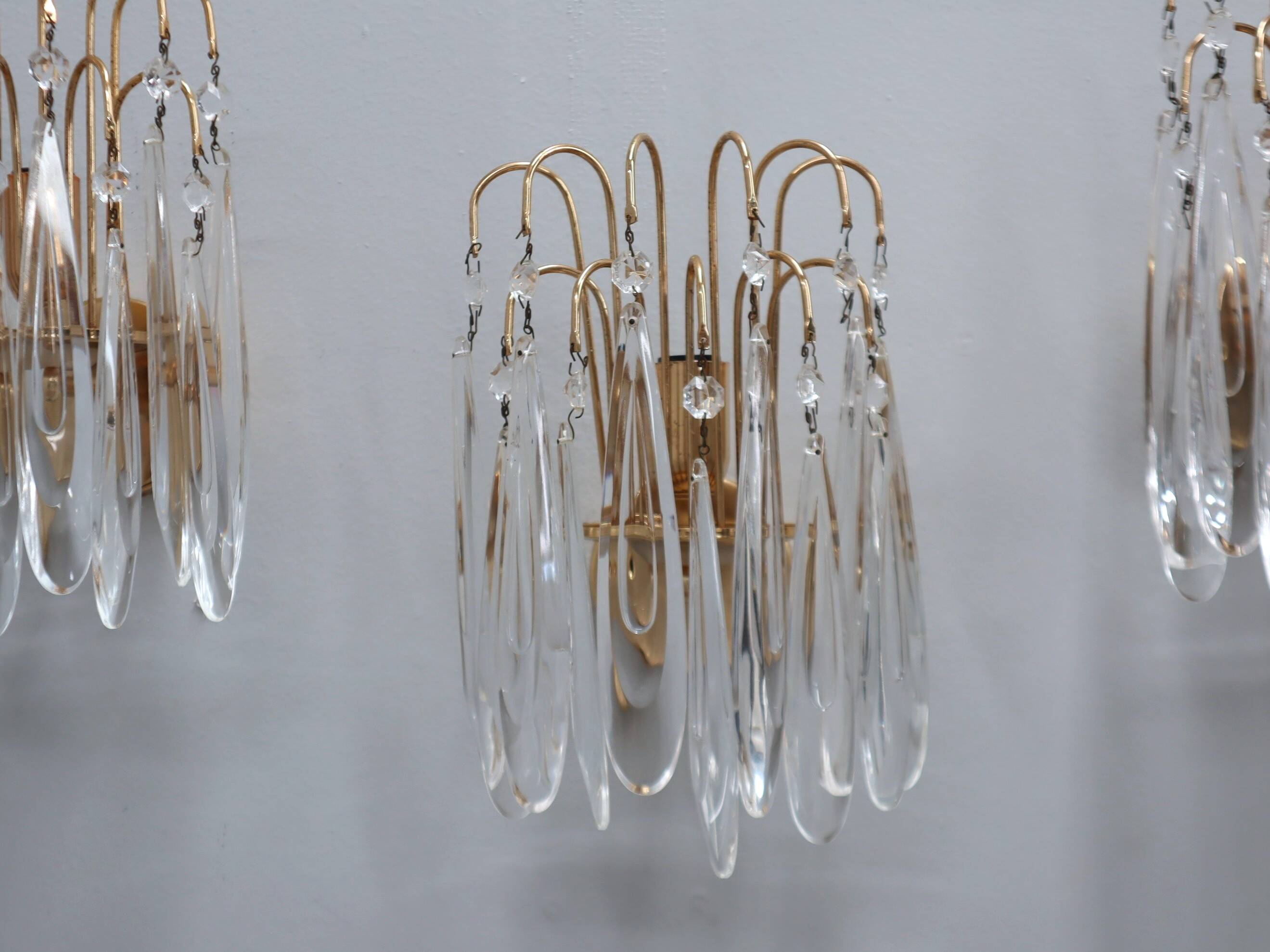 Lot de 4 appliques murales vintage en verre de Murano en forme de larme, années 1980