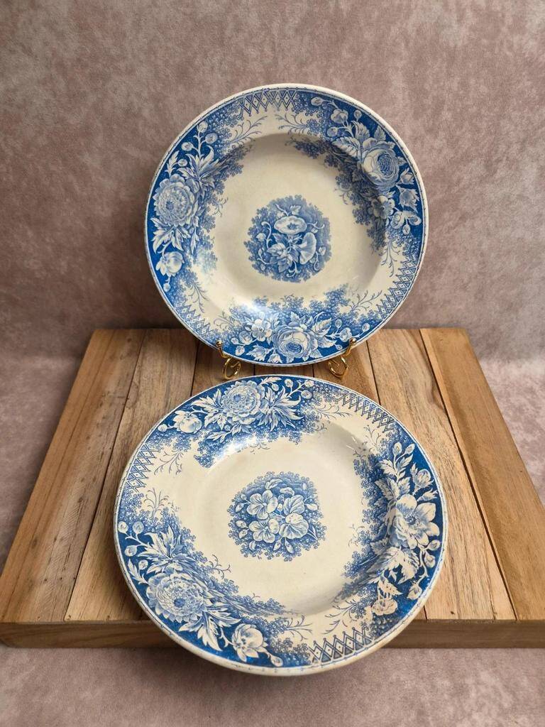 Set of 2 deep plates in Sarreguemines ironstone – Jardinière model – Various decorations