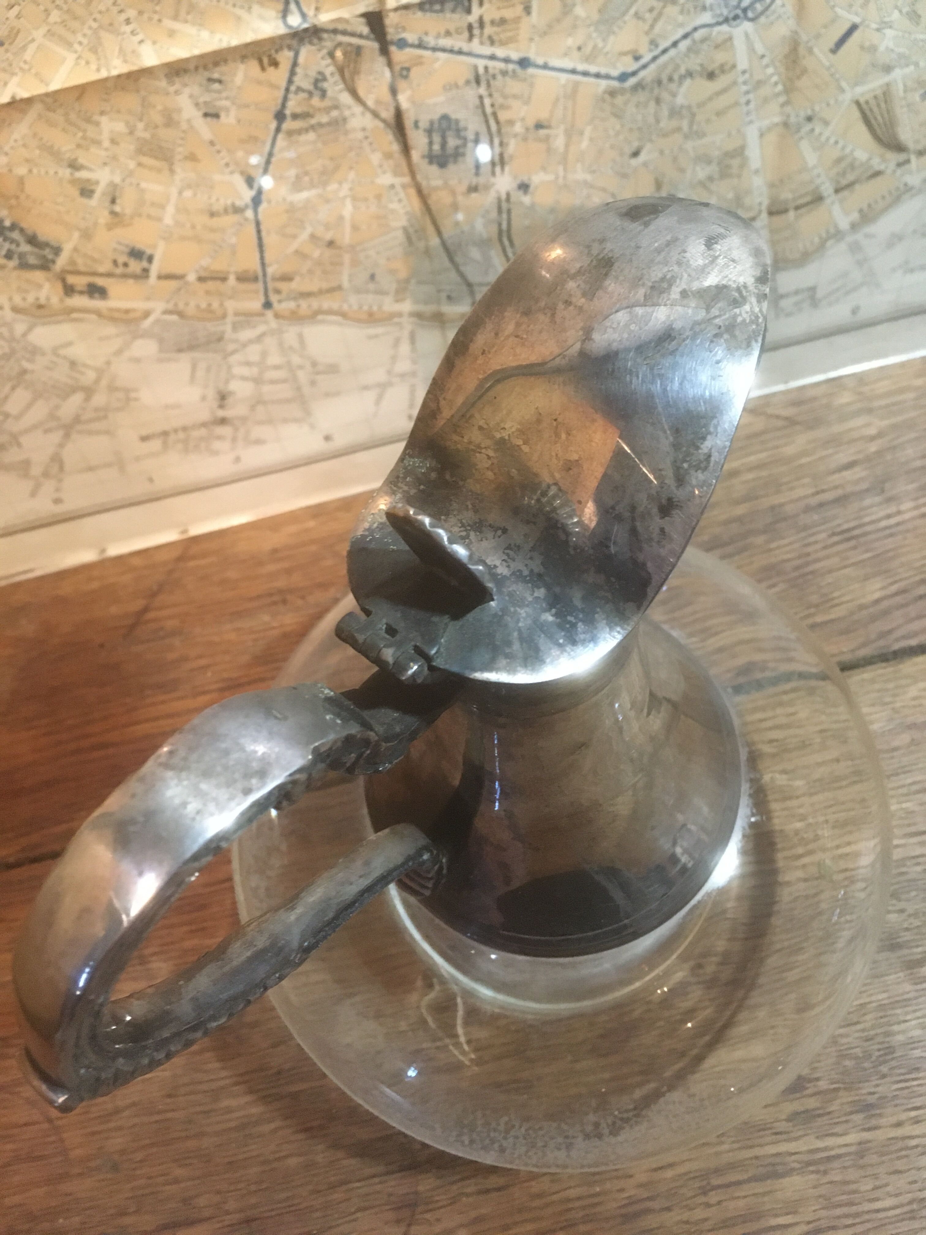 Glass and silver metal ewer