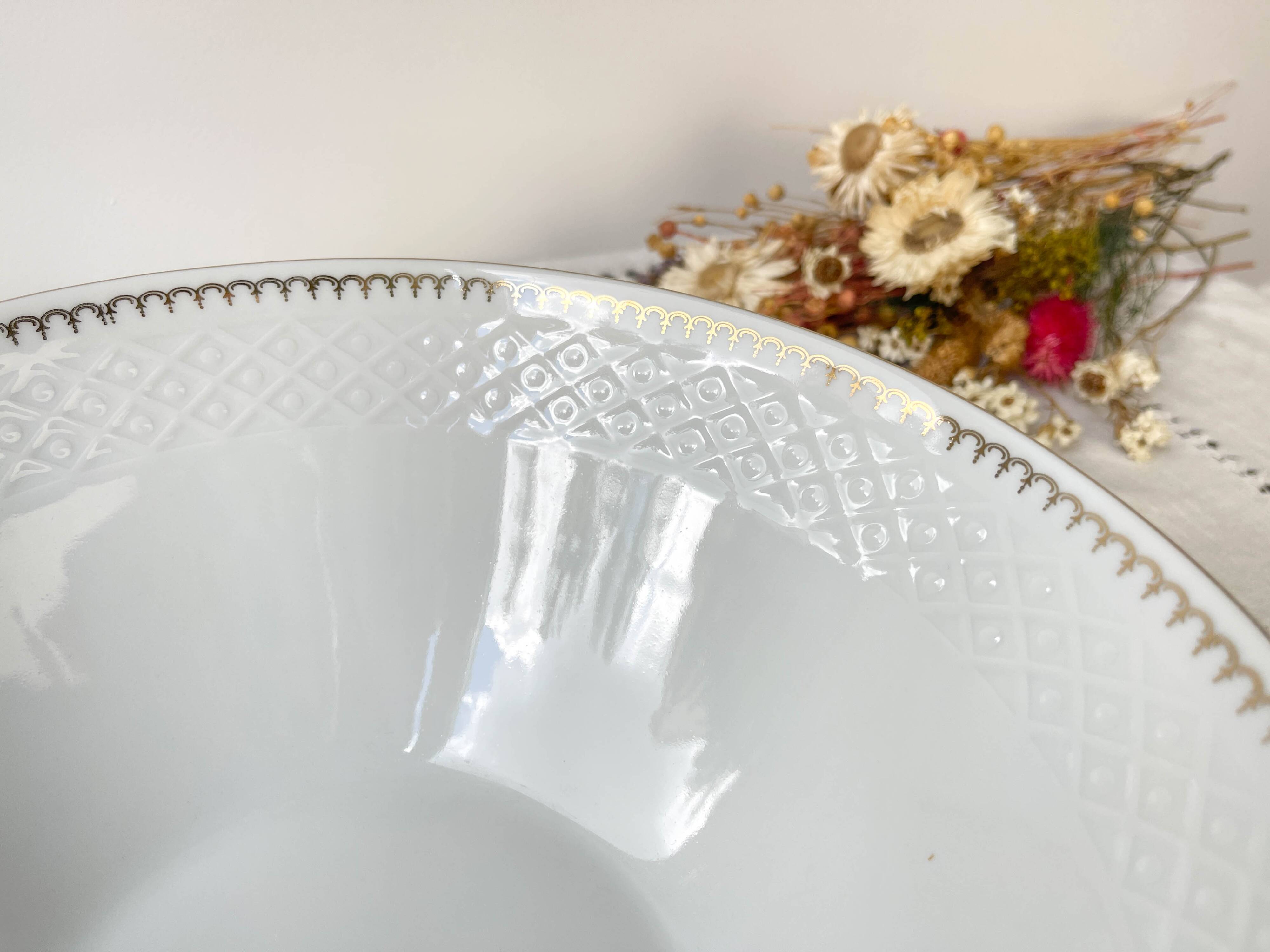 Saladier porcelaine blanche dorée BAVARIA modèle "Annabell"