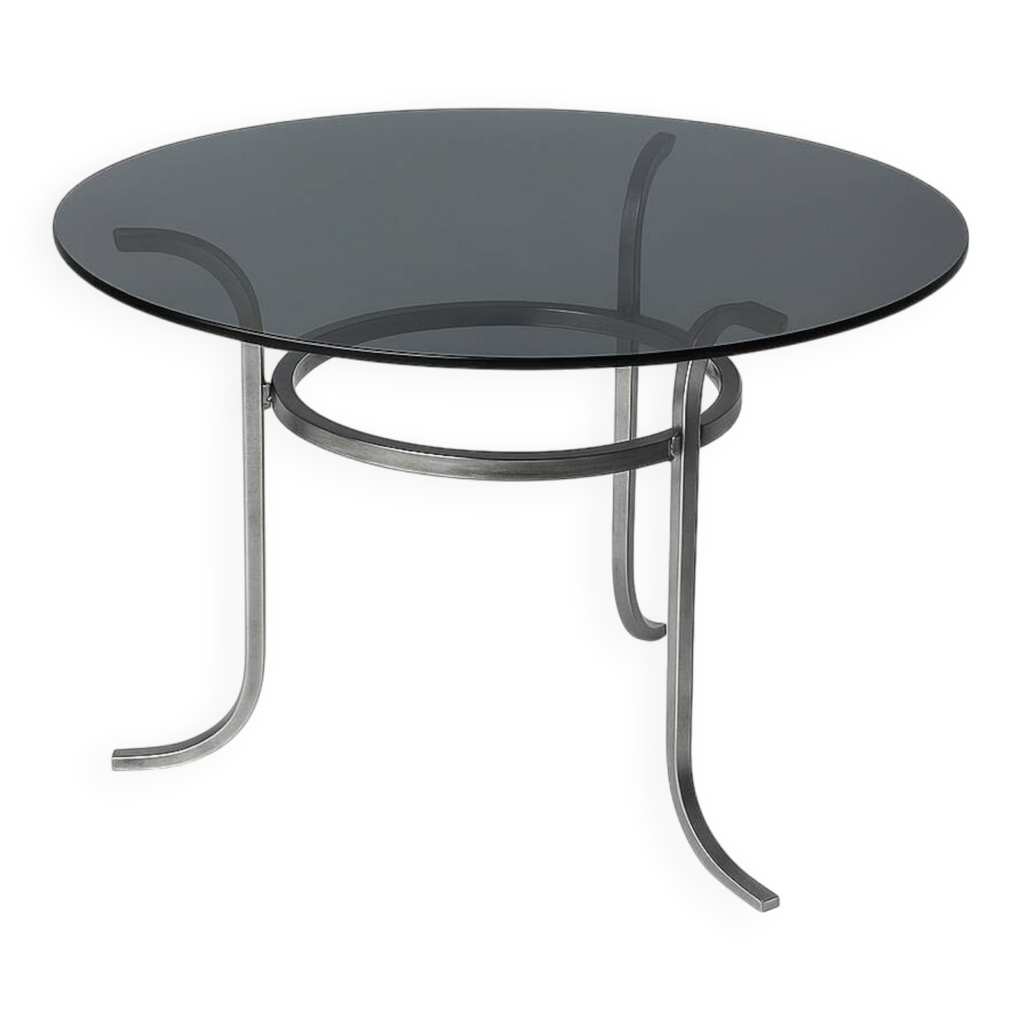 Vintage Round Table with Chrome Base and Smoked Glass Top