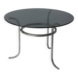 Vintage Round Table with Chrome Base and Smoked Glass Top