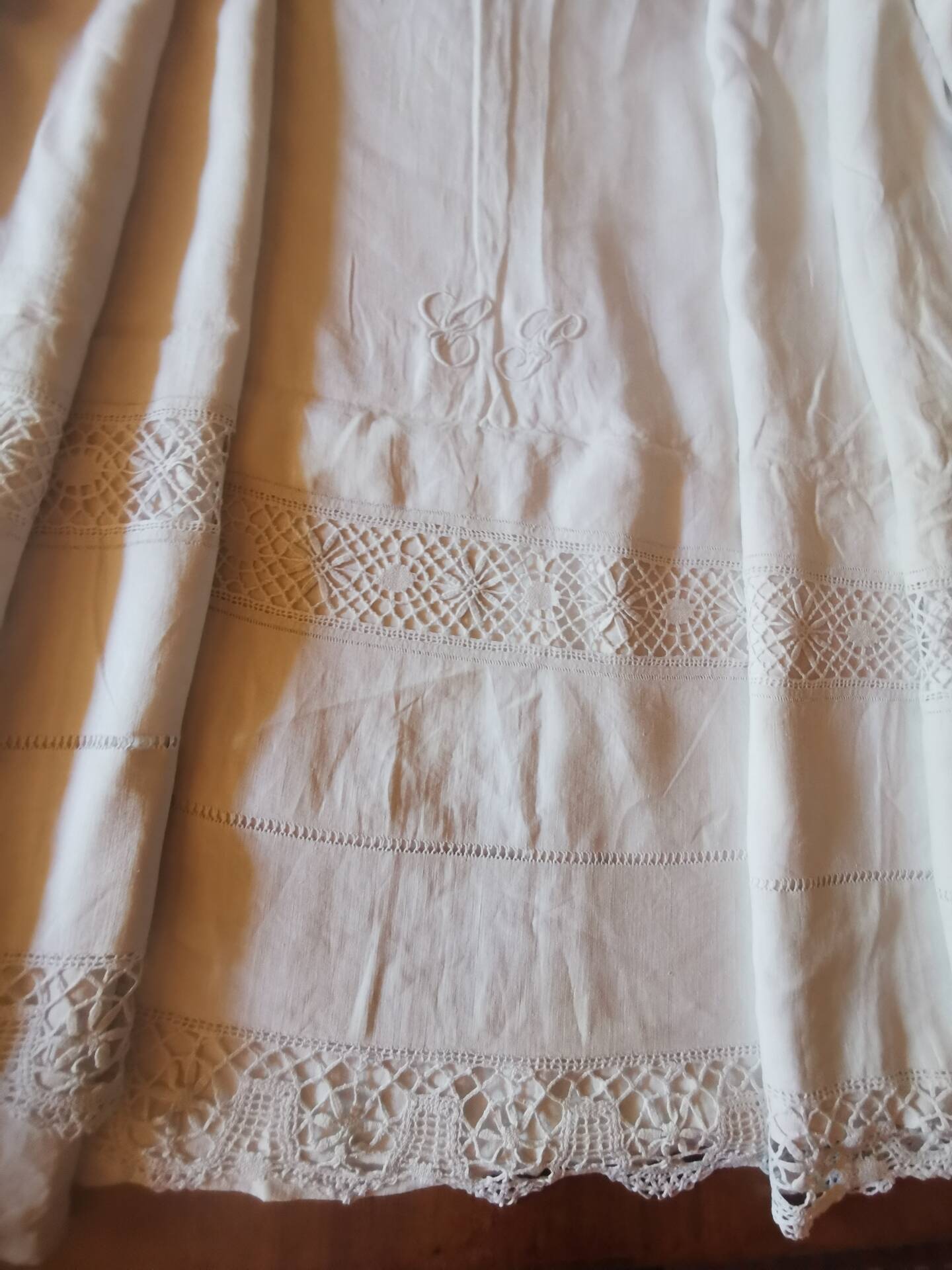 Antique linen cloth monogrammed CP
