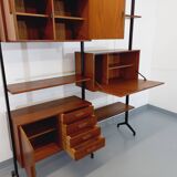 Italian bookcase vintage modular double shelf in teak and metal from the 60s