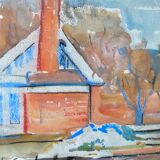 Mid-Century Modern Swedish "The Waterway" Vintage Landscape Watercolour Painting, Framed