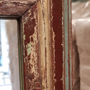 Old Burmese teak mirror with beautiful blue polychromy & original ecru 89x149cm