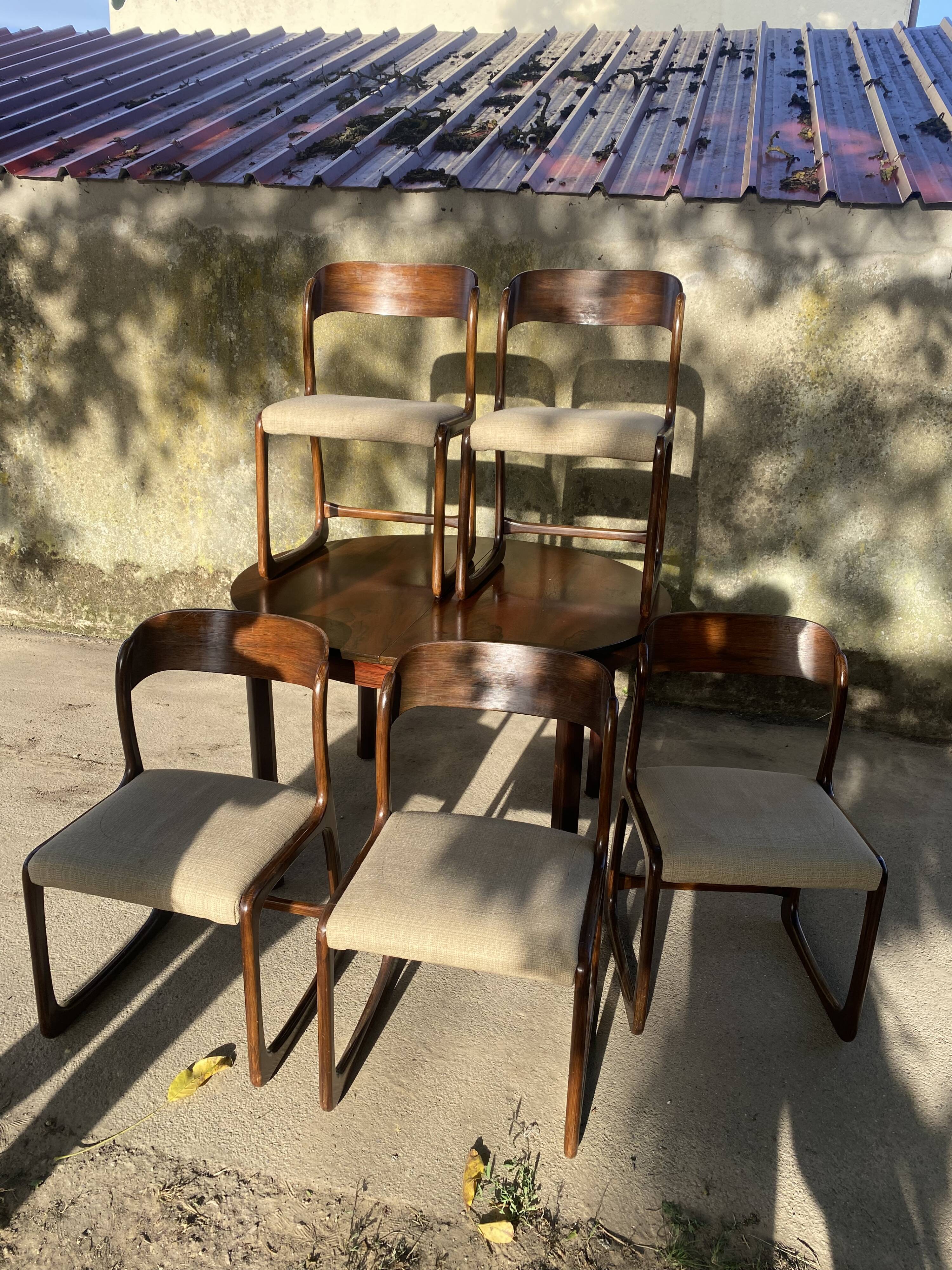 Vintage Baumann sleigh chairs with table