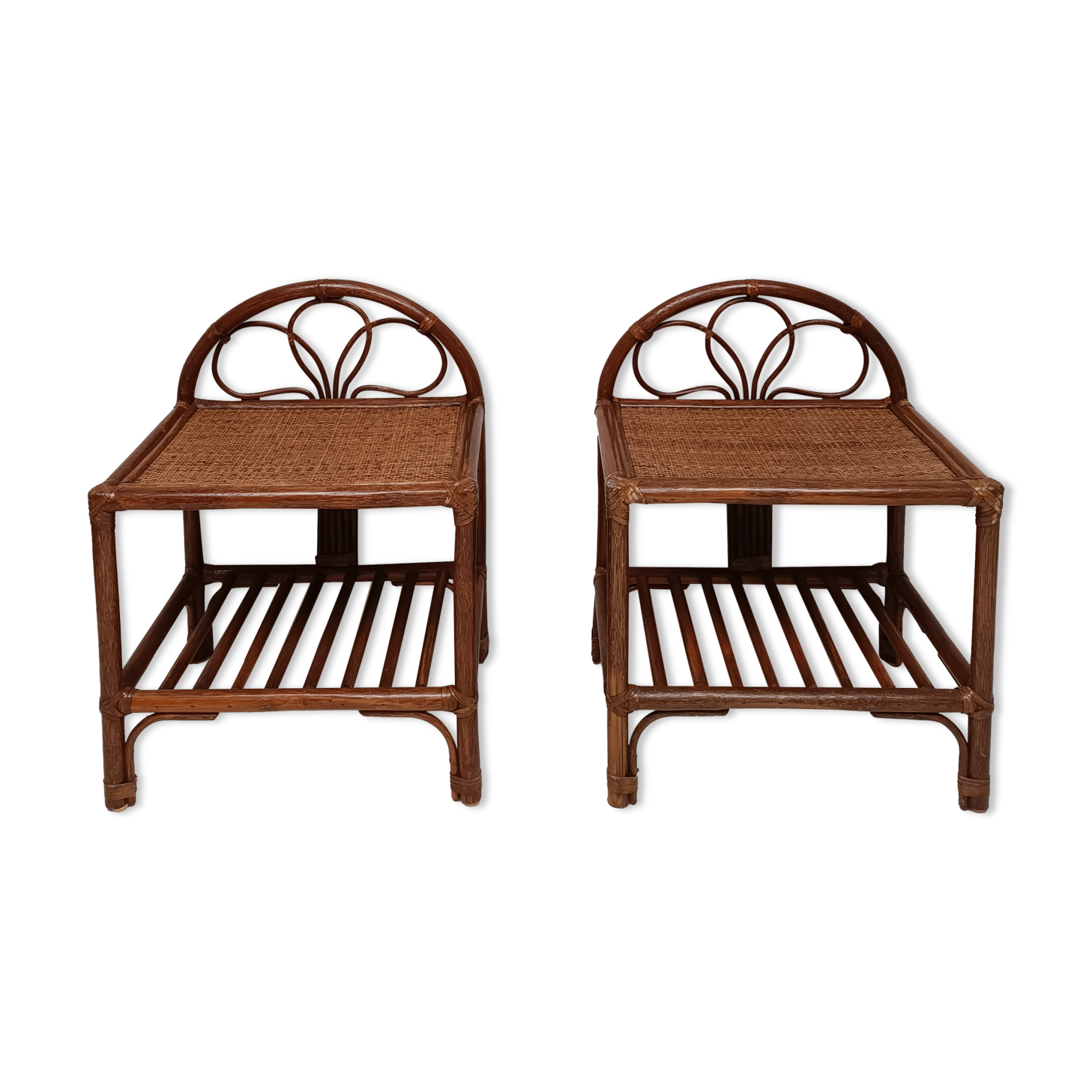 Paire de chevets rotin vintage