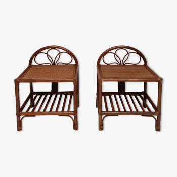 Pair of vintage rattan bedside tables