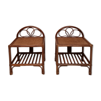 Pair of vintage rattan bedside tables