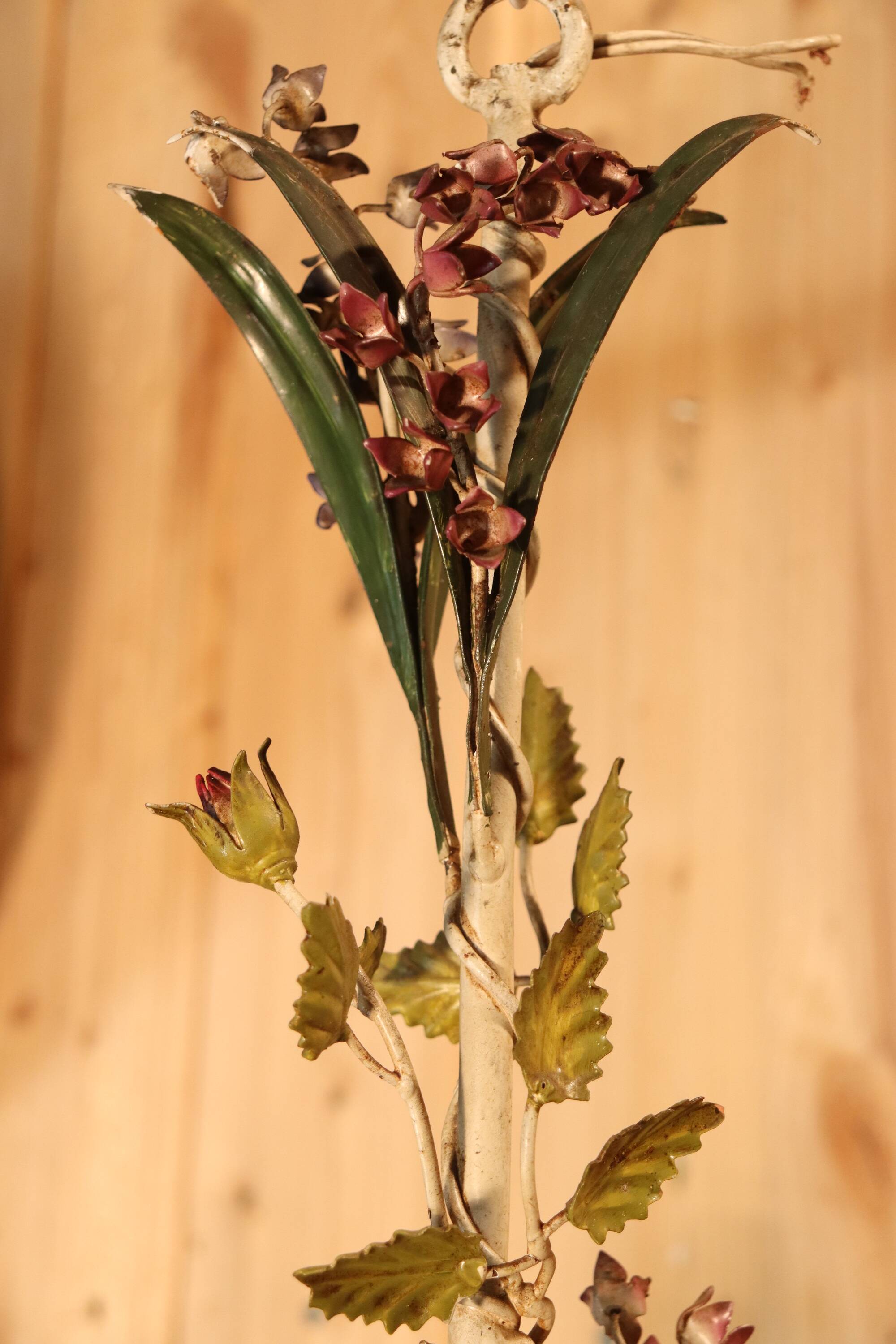 Antique iron chandelier with Art Nouveau floral decoration