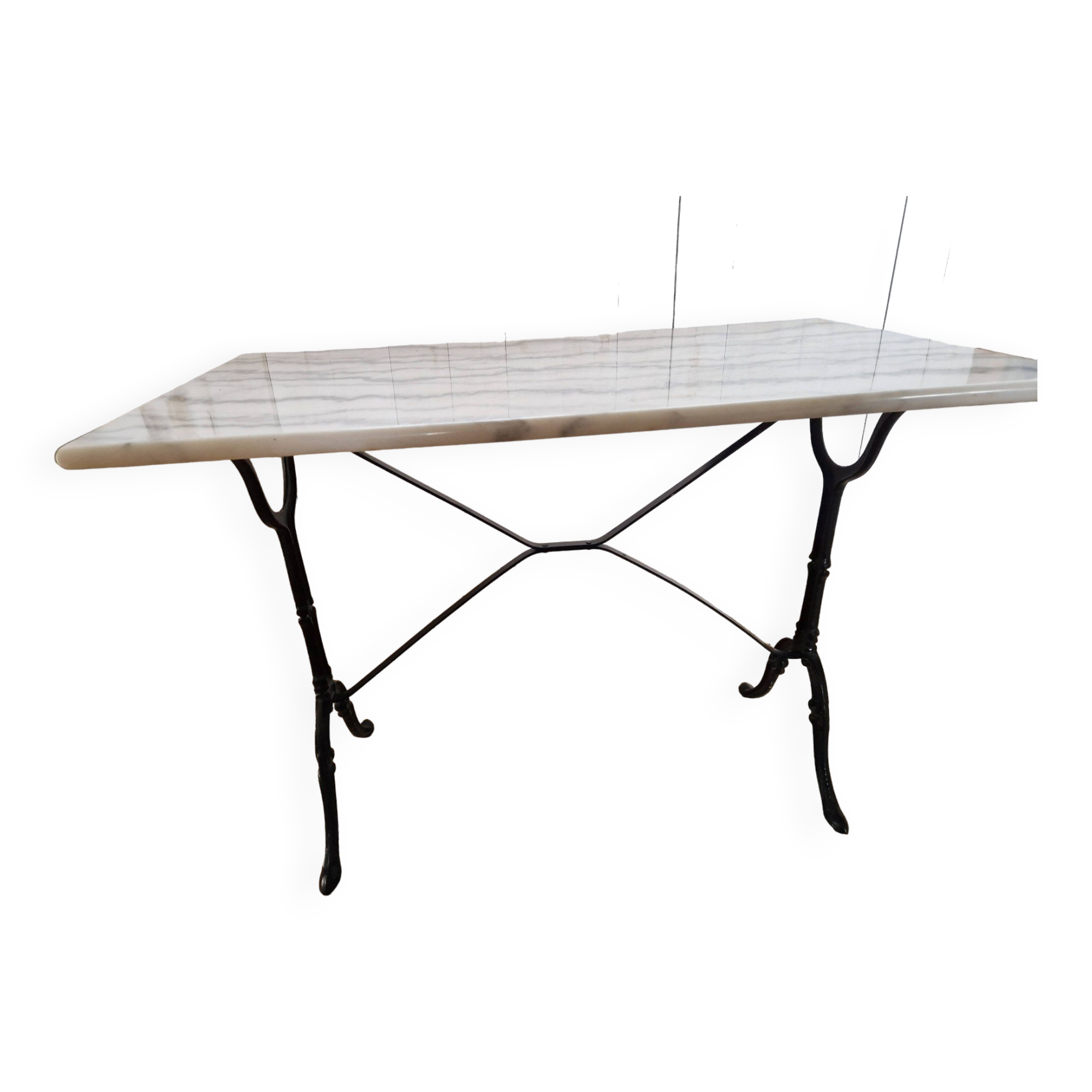 Bistro table with marble top and cast iron legs