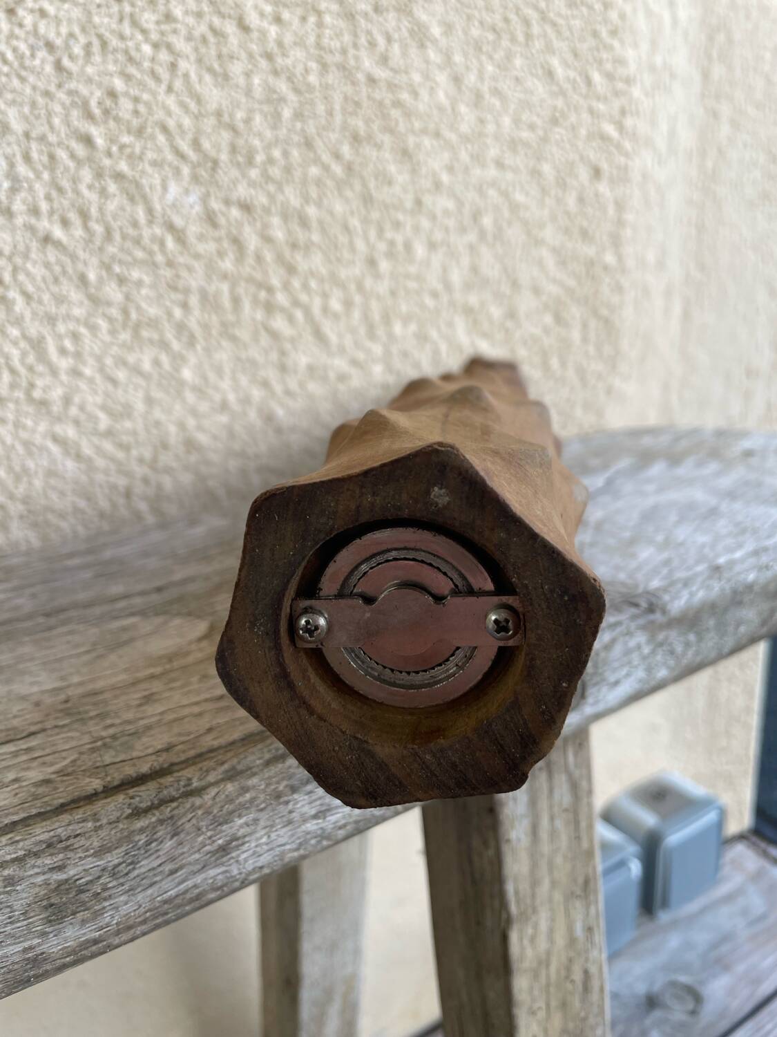 Large carved wooden pepper mill