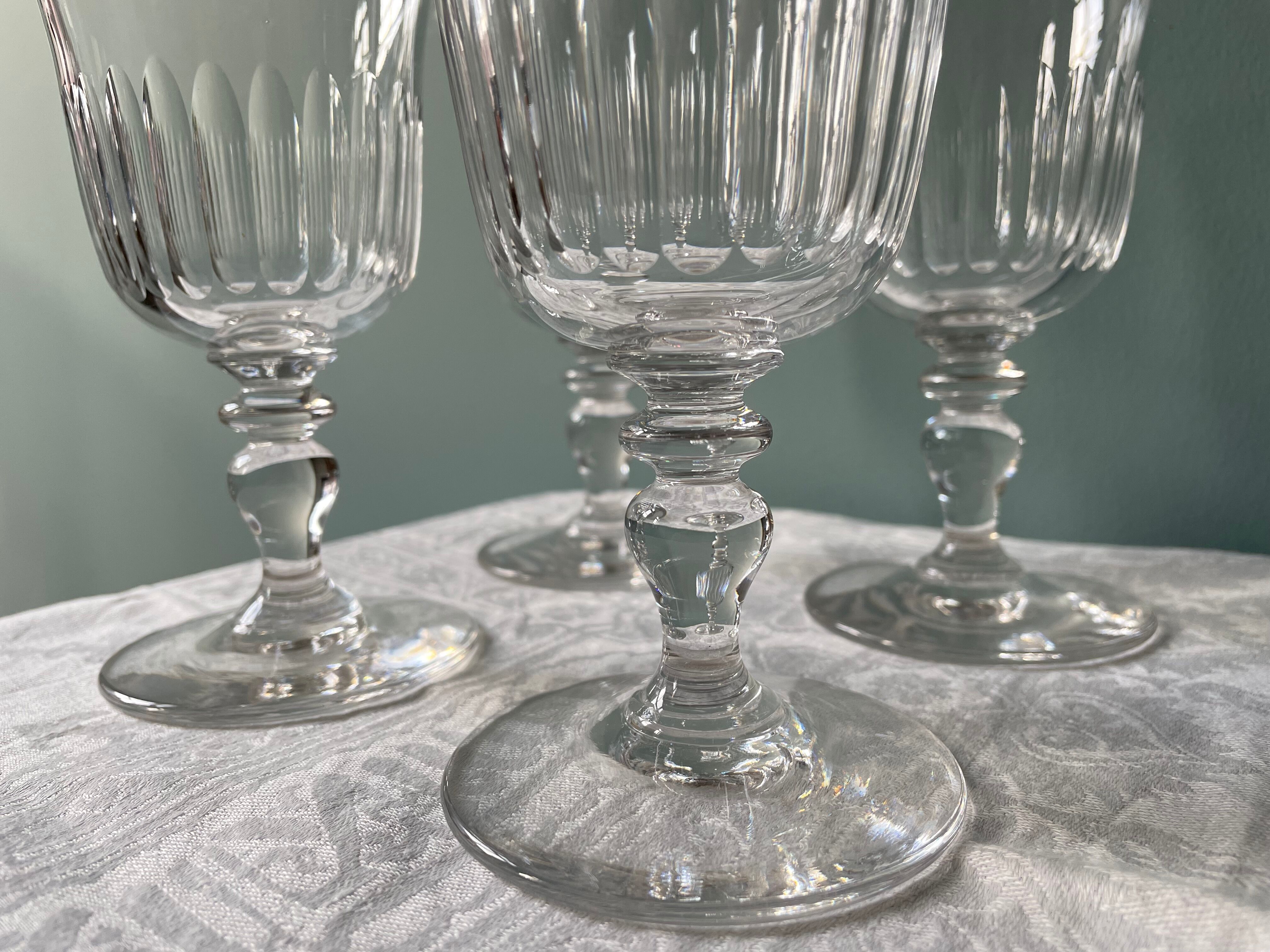 Set of 9 antique foot glasses in cut crystal