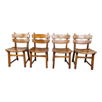 Vintage brutalist dining chairs, set of 4 - 1960s