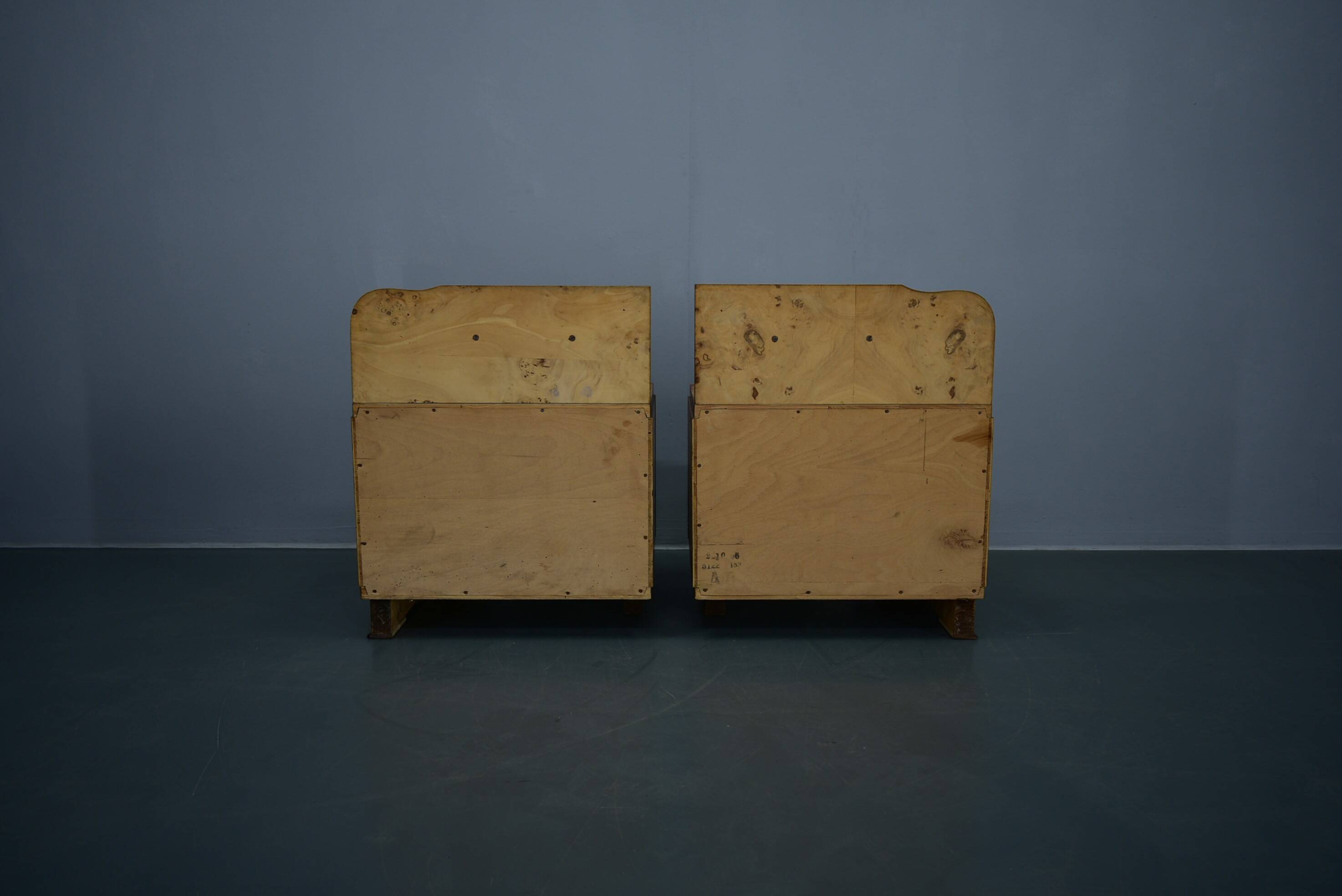 1930s Art Deco nightstands in walnut finish, Czechoslovakia