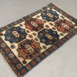 Vintage Turkish Kazak Rug Oriental 135x81 cm Tribal Small Carpet, Red and Blue