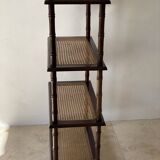 Vintage wooden shelf with cane, colonial style, 4 levels.