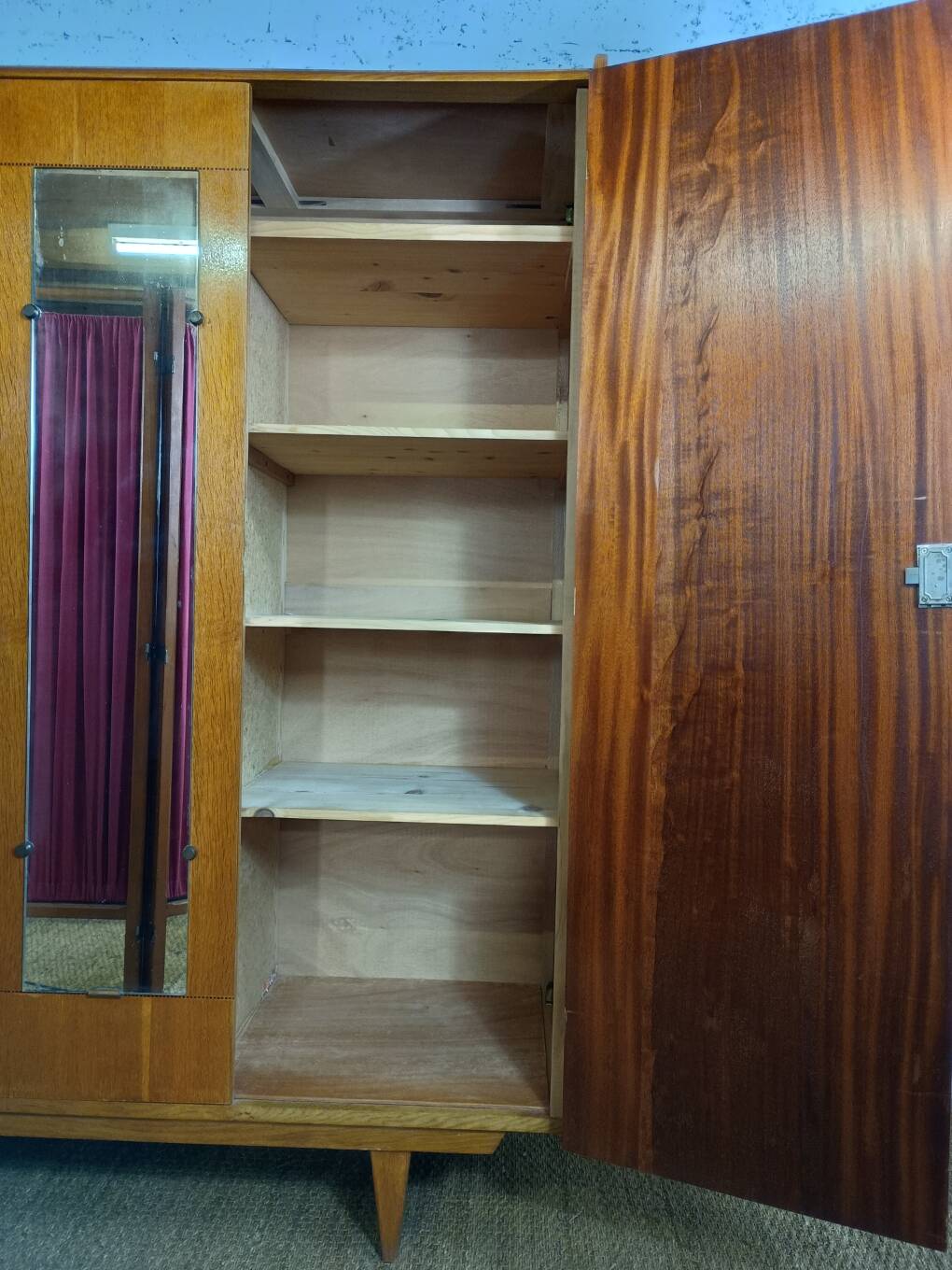 1960s Scandinavian wardrobe with two doors and mirror, easy assembly.