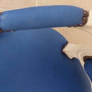 Cabriolet armchair in lacquered wood trimmed in blue satin, Louis XV style