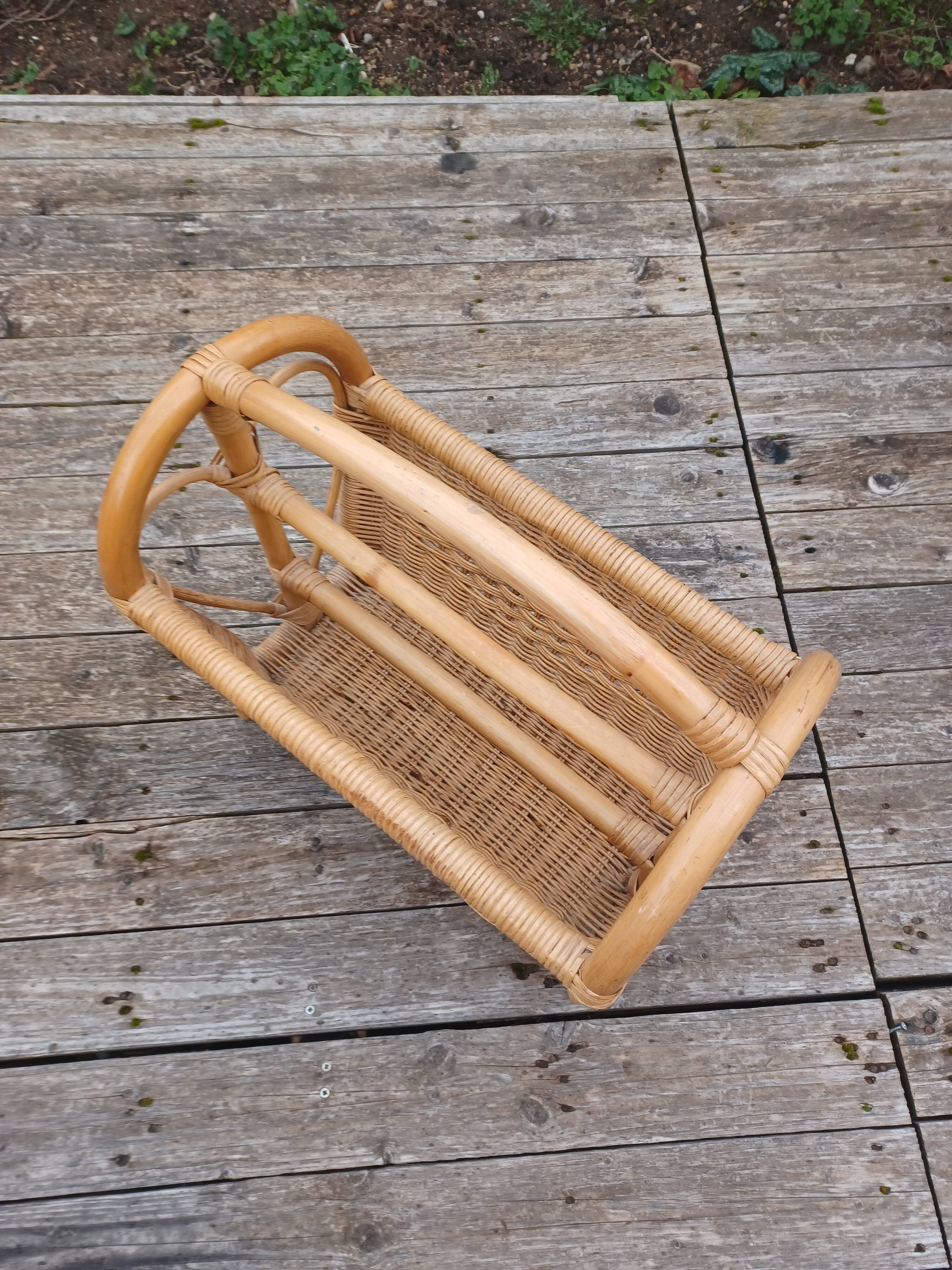 Vintage bamboo and rattan magazine rack -