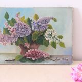 Painting bouquet of flowers, still life, signed Louis Andrey, oil on canvas, mid-twentieth