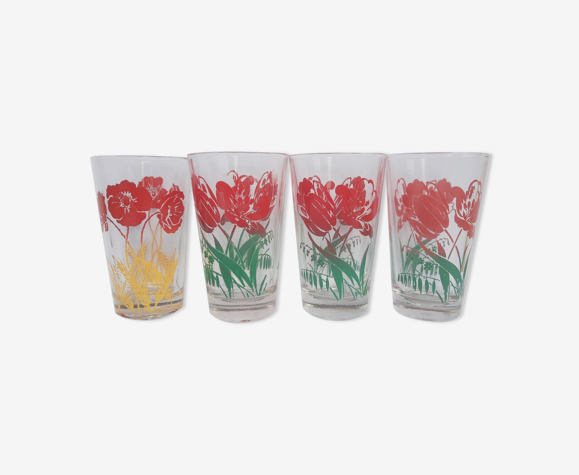Set de 4 verres à eau ancien fleurs années 60 vintage