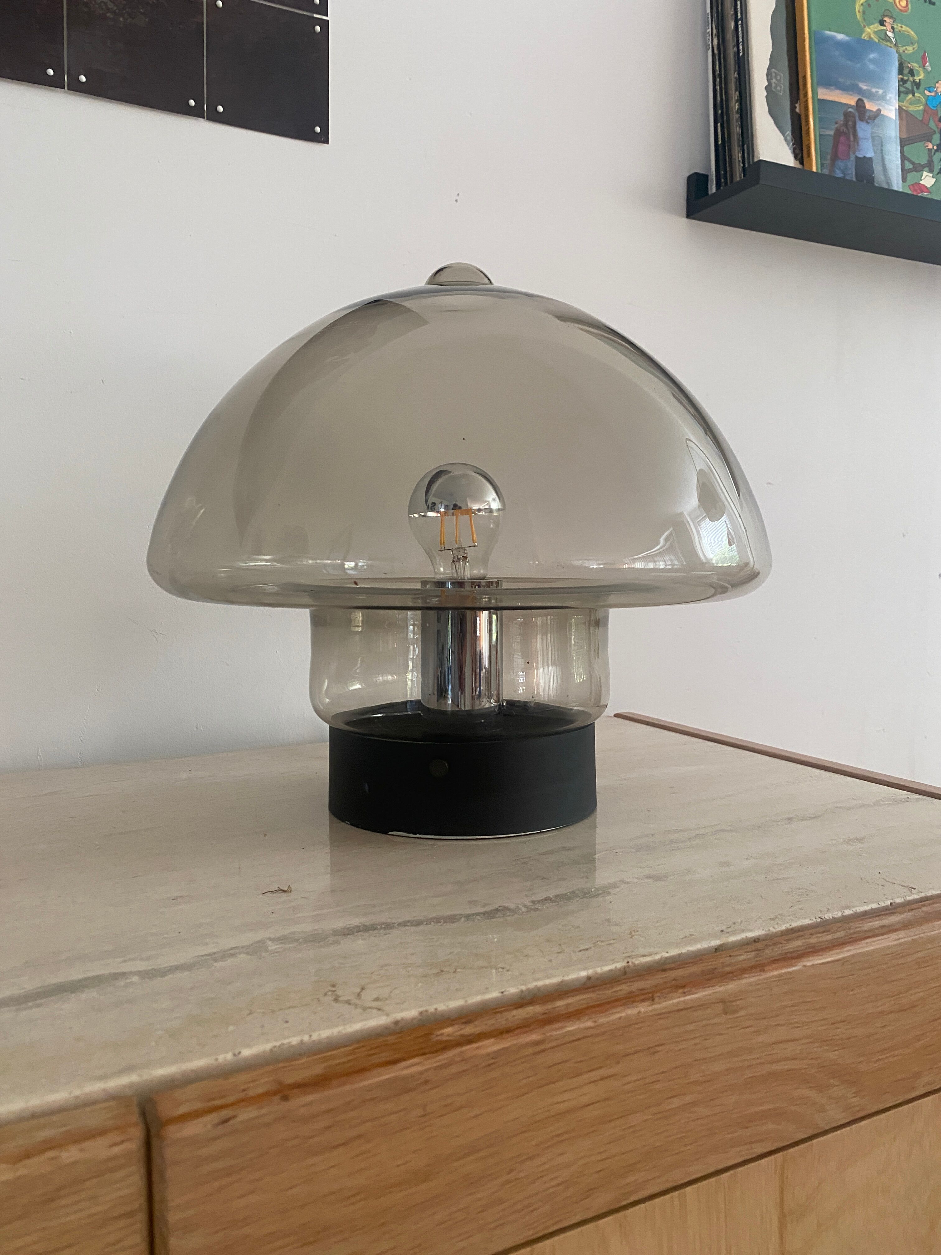 Champignon / plafonnier vintage en verre fumé