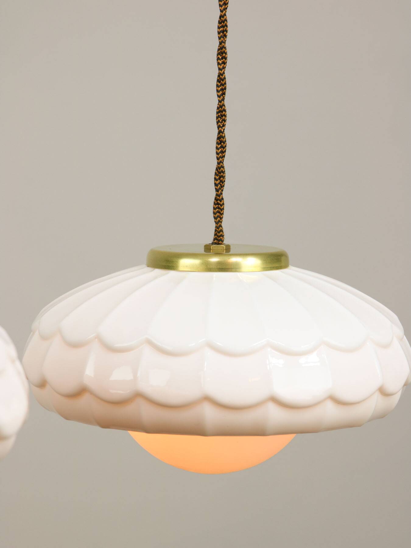 Mid-Century Italian Ceramic & Brass Pendant Lamps, Set of 2