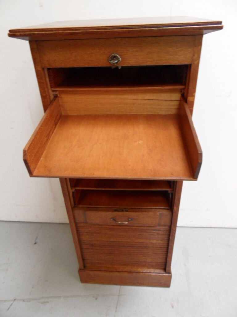 Vintage oak filing cabinet with roller shutter