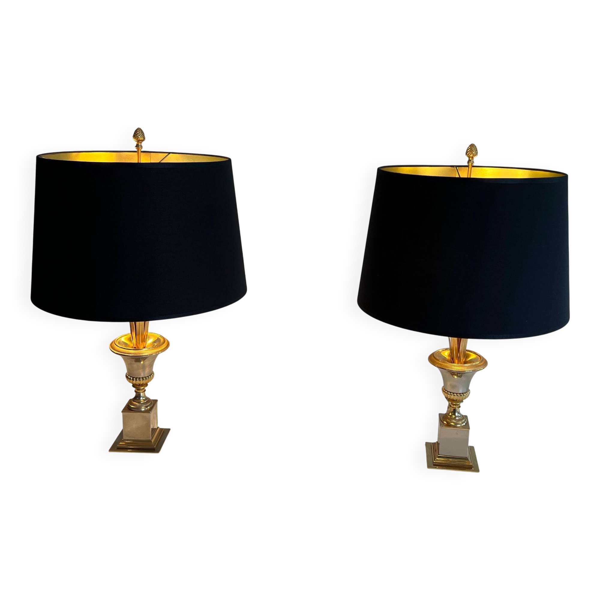 Pair of palm lamps in chrome and brass in the style of Maison Charles. Circa 1970.