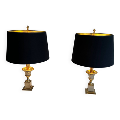 Paire de lampes palmier en chrome et laiton dans le goût de la Maison Charles, vers 1970