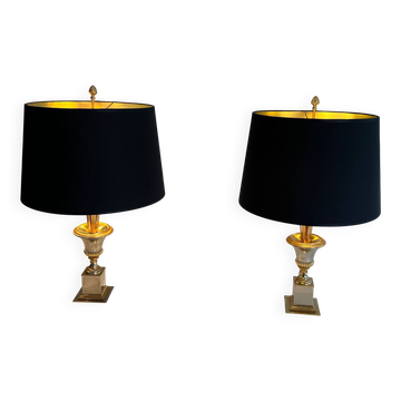 Paire de lampes palmier en chrome et laiton dans le goût de la Maison Charles, vers 1970
