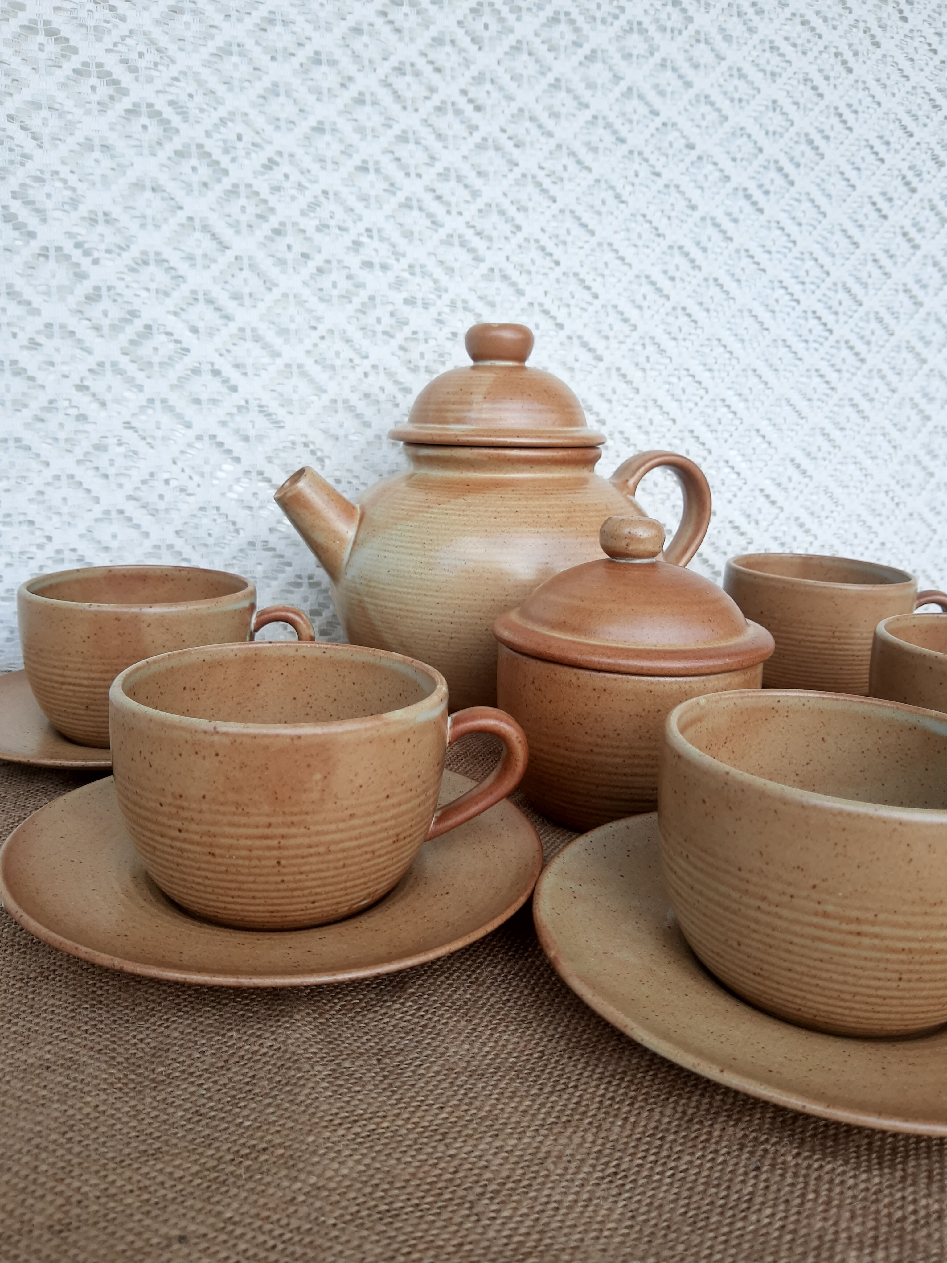 Vintage CNP France village stoneware chocolate tea coffee set