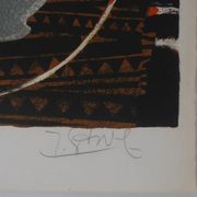 Yves ganne: lilies on an orange background, original signed lithograph