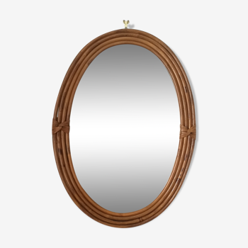 Oval mirror in bamboo and wicker years 60 - 48x66cm