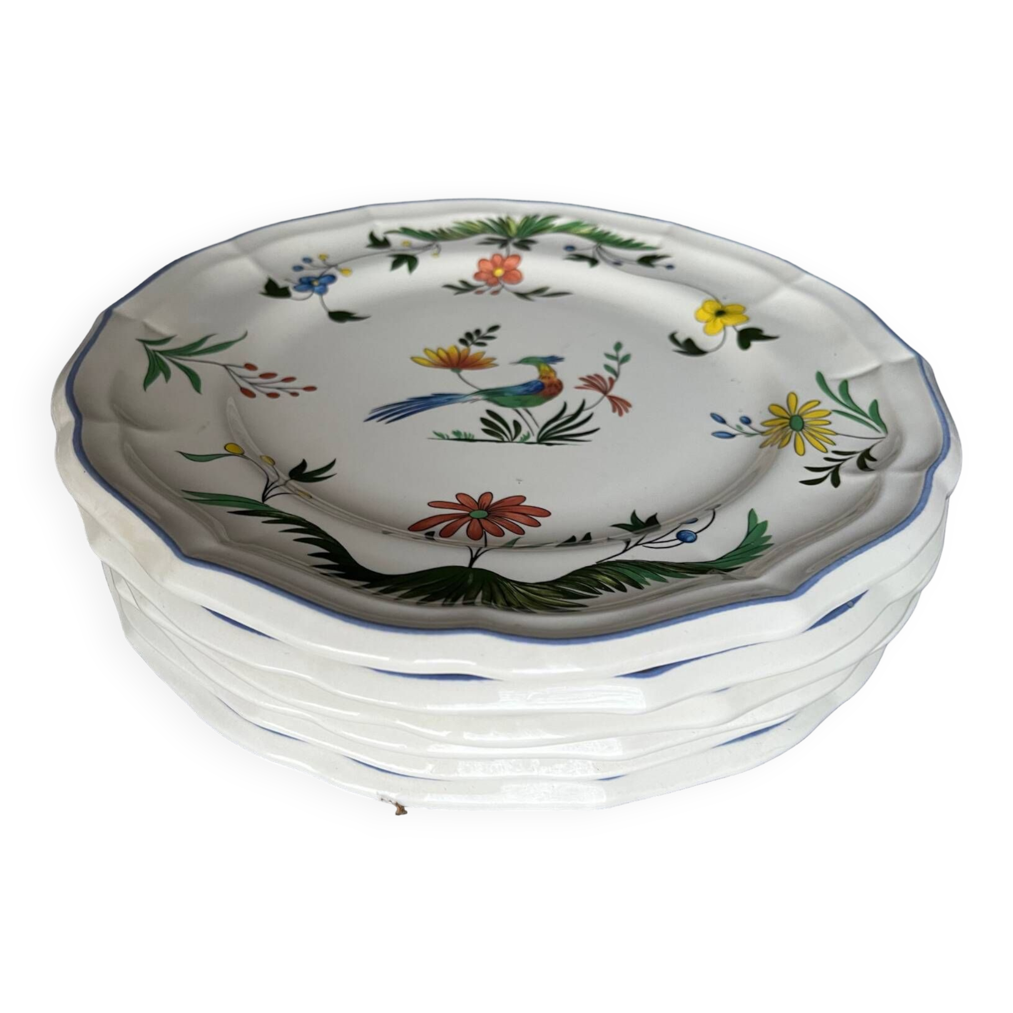 6 assiettes plates gien oiseaux de paradis