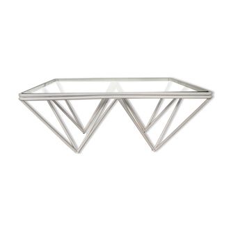 Coffee table white metal and glass