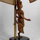 Paire de Lampes Sculpturales en Bronze Doré, Danseuses Thaïs, XXe