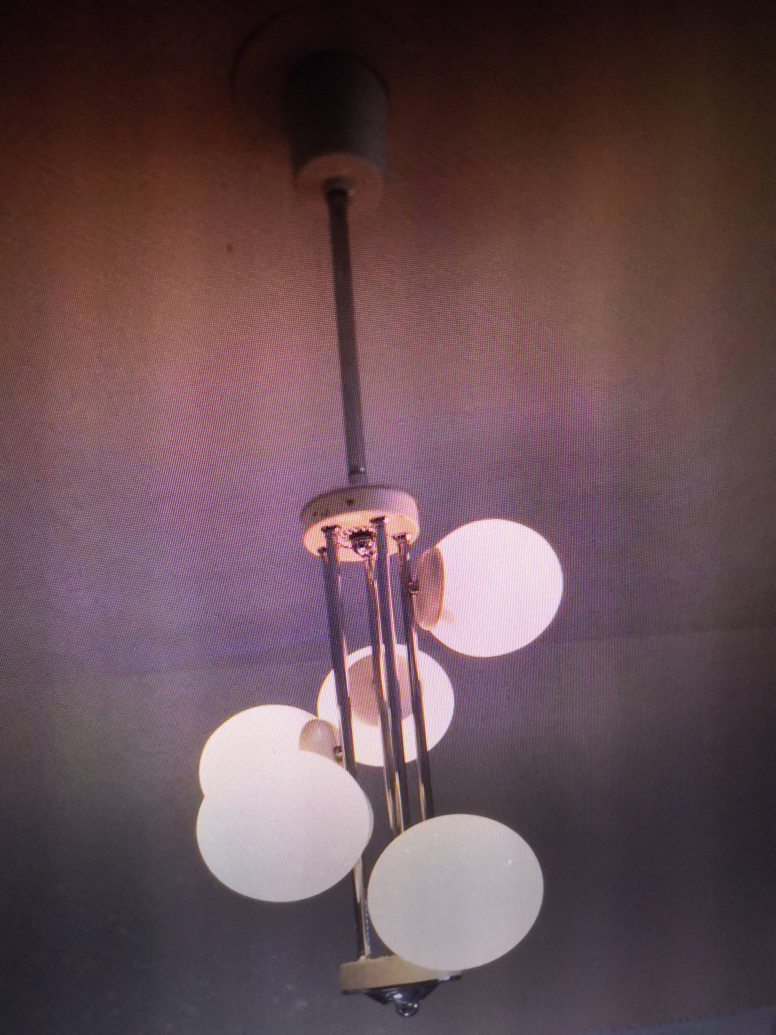 Vintage chandelier 5 opaline glass balls + 2 Space Age Mid-Century wall lights