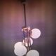 Vintage chandelier 5 opaline glass balls + 2 Space Age Mid-Century wall lights