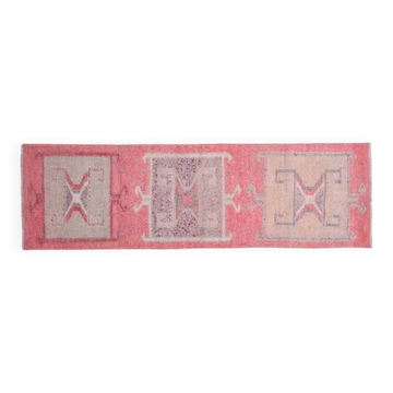 Tapis de sol turc Oushak fait main en laine et coton marron des années 1970 90x320