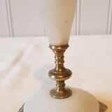 Pair of brass and alabaster candlesticks