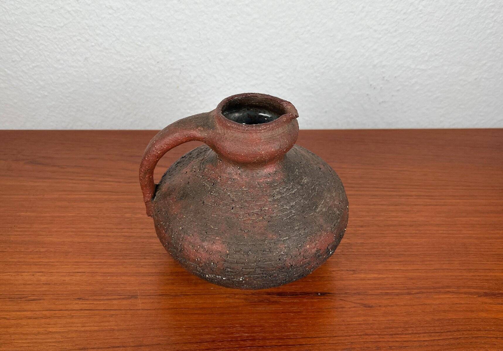 Carafe vase by German studio pottery, brutalist vintage by Gerhard Liebenthron, 1974.