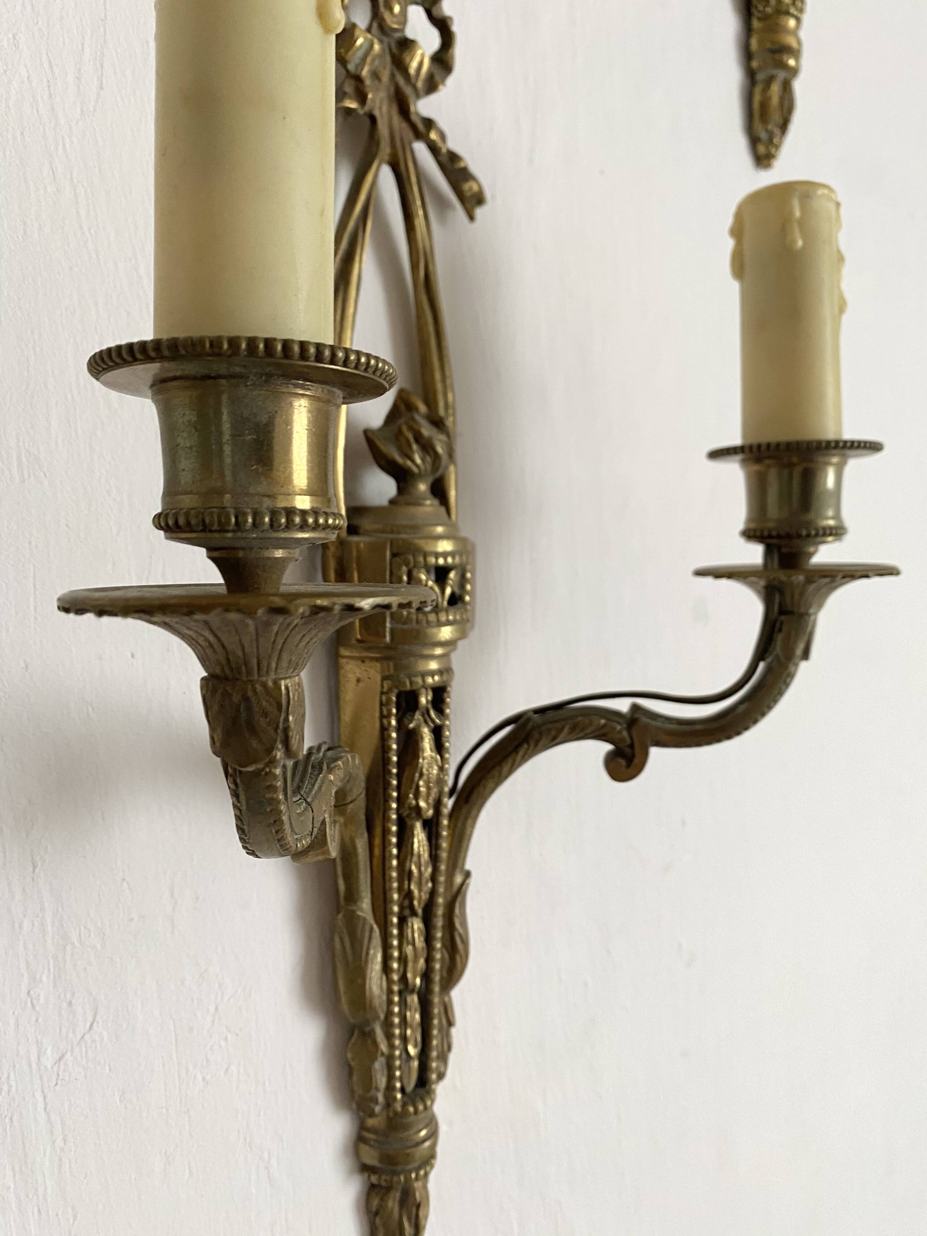 Pair of antique gilt bronze wall lights, Louis XVI style