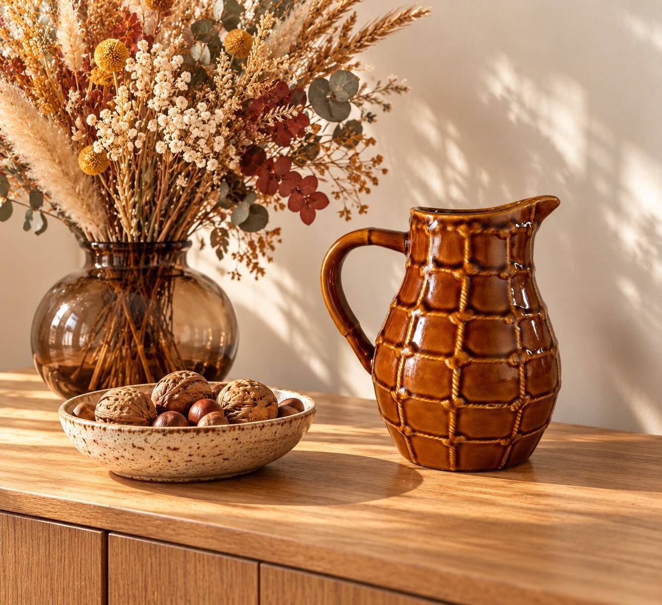 Pichet Saint-Clément no. 7507 in caramel earthenware – Relief wickerwork decoration
