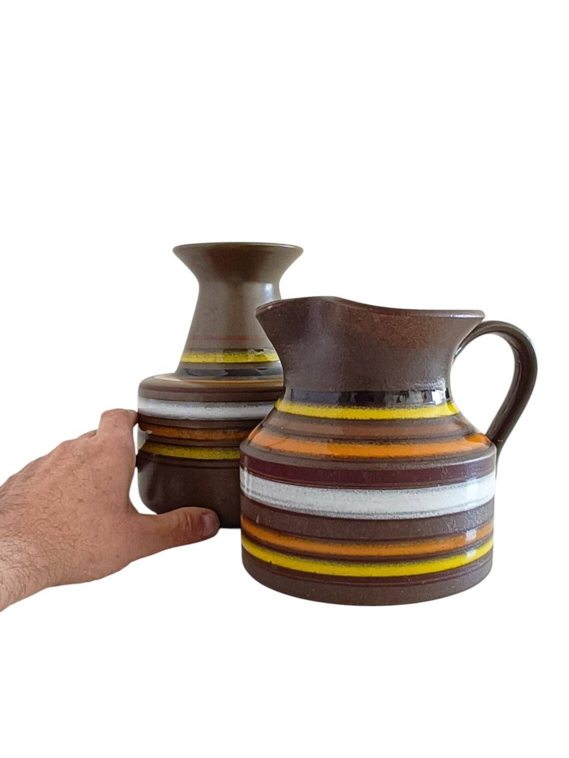 Bitossi Ceramic Vase and Pitcher Set by Aldo Londi, Handmade in Italy